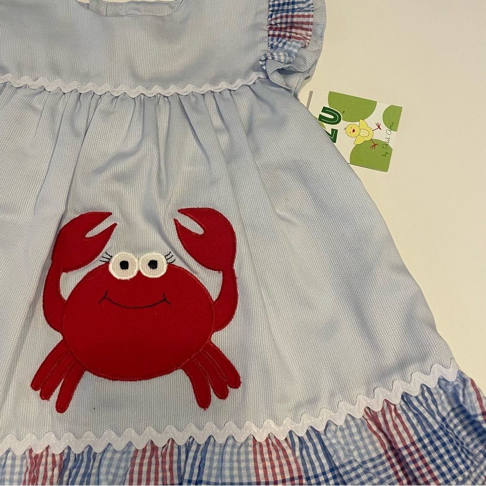 Petit Ami - Red, White & Blue Seersucker | Cute Crab | NWT
